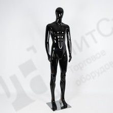 Манекен мужской ростовой, без лица (руки прямые), черный глянец MN99(черн гл)